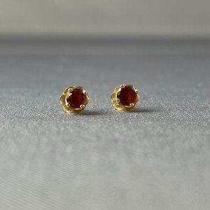 Garnet Earrings - Tiny Studs Set in Gold